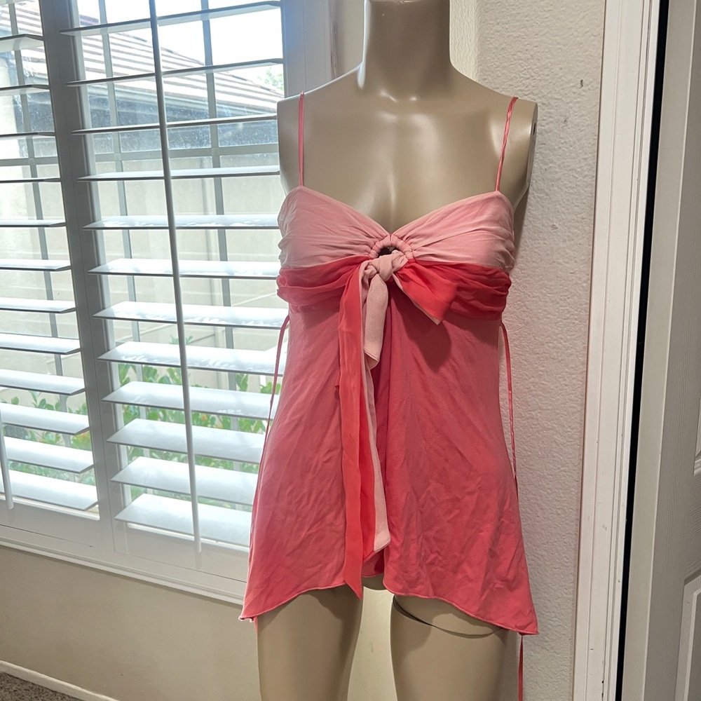 Y2k Milkmaid jersey tie front belt strap Orange summer cami tank blouse fairy xs - Picture 3 of 13